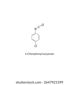 Estrutura esquelética de isocianato de 4-clorofenilo Ilustração esquemática do composto de isocianato de arilo halogenado. Diagrama simples, fórmula química.