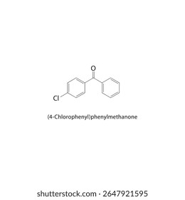 Estrutura esquelética de (4-clorofenil)-fenilmetanona Ilustração esquemática do composto de diaril cetona halogenado. Diagrama simples, fórmula química.