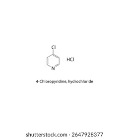 4-Cloropiridina, estrutura esquelética de cloridrato. Ilustração esquemática do composto de sal de piridina halogenado. Diagrama simples, fórmula química.