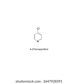 Estrutura esquelética da 4-cloropiridina Ilustração esquemática do composto de piridina halogenado. Diagrama simples, fórmula química.