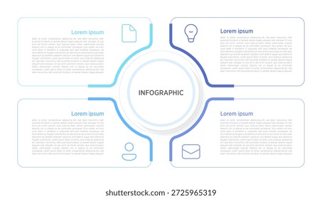 4-circle infographics effectively display four related data points, processes, or categories using interconnected or evenly spaced circles for visual balance. These designs suit presentations.