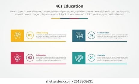 4cs education infographic concept for slide presentation with creative square box and line bottom with 4 point list with flat style vector