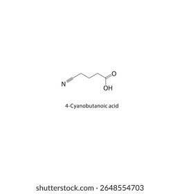 Estrutura esquelética do ácido 4-cianobutanóico Ilustração esquemática do composto ácido nitrílico alifático. Diagrama simples, fórmula química.