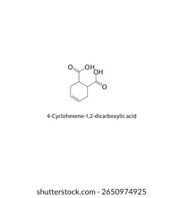 4-Cyclohexene-1,2-dicarboxylic acid skeletal structure. dicarboxylic acid compound schematic illustration. Simple diagram, chemical formula.