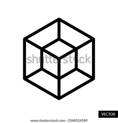 4D cube, tesseract, four dimensional cube, hypercube vector icon in line style design for website, app, ui, isolated on white background. Editable stroke. EPS 10 vector illustration.