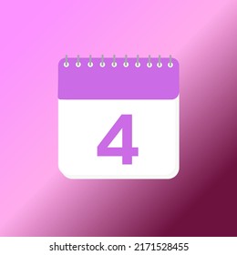 4Day Calendar date 3d icon. month icon. Event schedule date. Meeting appointment time. Agenda plan, month 3d calendar and Time planner. reminder. Vector Illustration