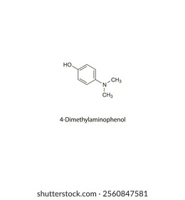 4-Dimethylaminophenol flat skeletal molecular structure chelator drug used in cyanide poisoning treatment. Vector illustration scientific diagram.