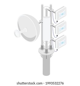 4G- und 5G-Mobilfunkantenne. Funknetz mit installierten Funkmodulen und intelligenten Antennen