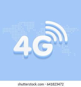 4G fast internet 3d sign in blue background and dotted world map vector illustration.
