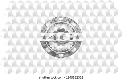 4G grey badge with geometric cube white background
