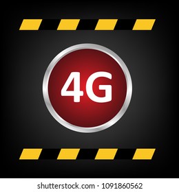 4G icon and glossy metal button. Web button for websites