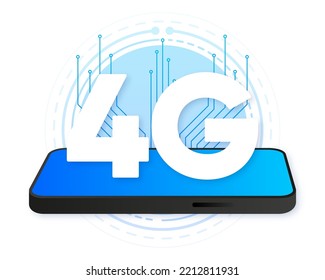 4g logo on blue screen phone. Network technology icon. Vector illustration.