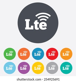 4G LTE sign icon. Long-Term evolution sign. Wireless communication technology symbol. Round colourful 11 buttons. Vector