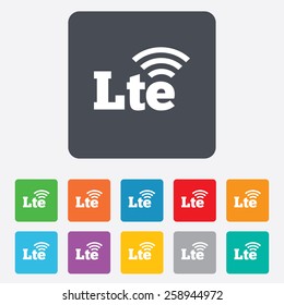 4G LTE sign icon. Long-Term evolution sign. Wireless communication technology symbol. Rounded squares 11 buttons. Vector