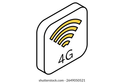 4G mobile network communication isometric line icon with antenna and signal waves, Vector Illustration