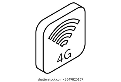 4G mobile network communication isometric line icon with antenna and signal waves, black and white, Vector Illustration