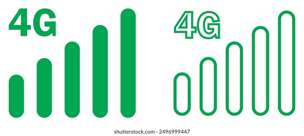 4G mobile network icon set in green color.