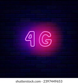 4G neon label. Fast modern internet wire. Minimal sign. Glowing advertising. Internet surfing and searching information. Online web design. Handwritten text. Editing text. Vector stock illustration