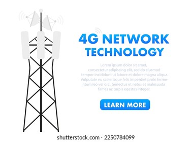4g network technology. Home network. Business concept. Internet technologies. Base station, mobile tower, cellular equipment, telecommunication antenna, signal. Internet concept. Vector illustration