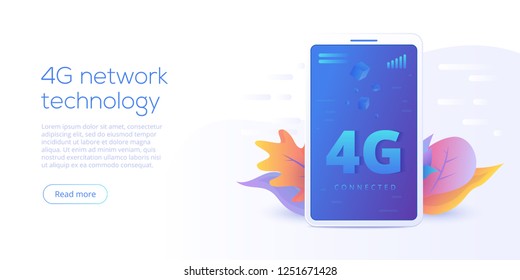 4g network technology in isometric vector illustration. Wireless mobile telecommunication service concept. Marketing website landing template. Smartphone internet speed connection background.