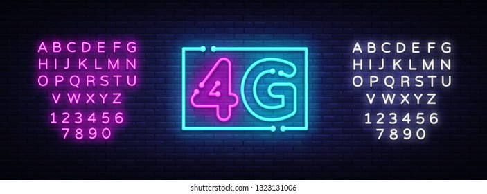 4G new wireless internet wifi connection neon sign vector. 4G Design template neon sign, light banner, neon signboard, nightly bright advertising, light inscription. Vector. Editing text neon sign