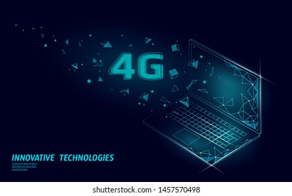 4G new wireless internet wifi connection. Laptop mobile device isometric blue 3d flat. Global network high speed innovation connection data rate technology vector illustration