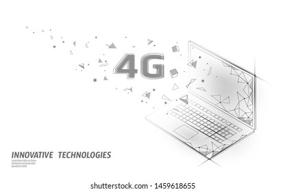 4G new wireless internet wifi connection. Laptop mobile device isometric 3d flat. Global network high speed innovation connection data rate technology vector illustration