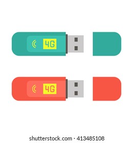   4G  Portable Internet modem - USB flash drive. Plane icon isolated on a white background