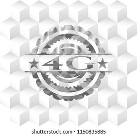 4G retro style grey emblem with geometric cube white background