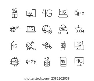 4g set vector line icons. Thin line design elements. Collection of editable stroke icons