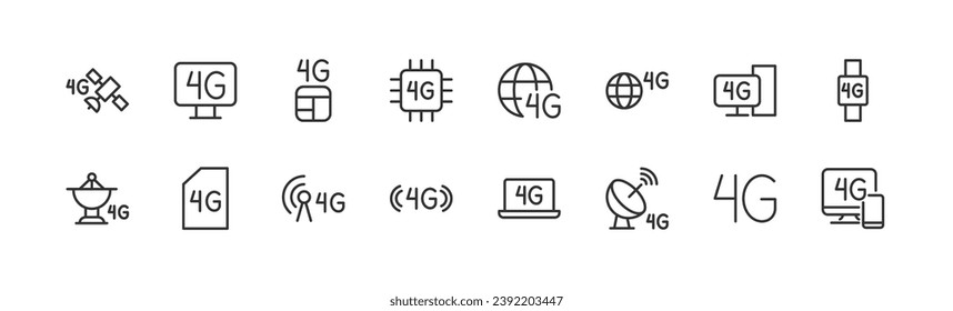 4g set vector line icons. Thin line design elements. Collection of editable stroke icons