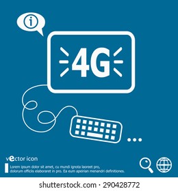 4G sign icon and flat design elements. Line icons for application development, web page coding and programming, creative process, social media, print.