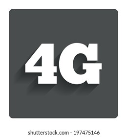 4G sign icon. Mobile telecommunications technology symbol. Gray flat button with shadow. Modern UI website navigation. Vector