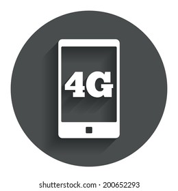 4G sign icon. Mobile telecommunications technology symbol. Circle flat button with shadow. Modern UI website navigation. Vector