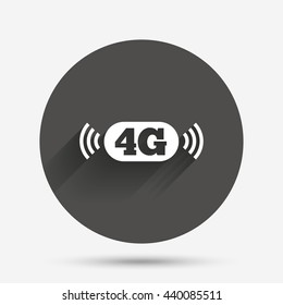 4G sign icon. Mobile telecommunications technology symbol. Circle flat button with shadow. Vector