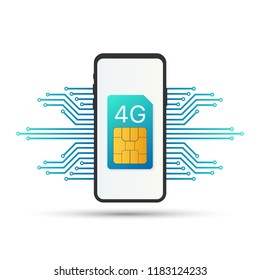 4G Sim Card. Mobile telecommunications technology symbol. Vector stock illustration.