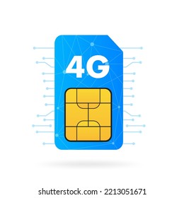 4G-SIM-Karte. Symbol der mobilen Telekommunikationstechnologie einzeln auf weißem Hintergrund. Vektorgrafik