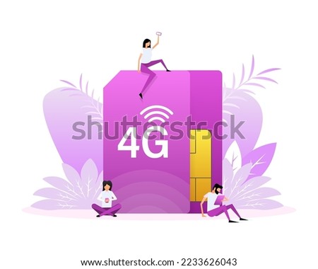 4G Sim Card. 4G technology background. Flat style characters