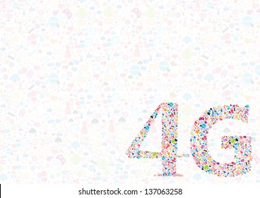 4G symbol and Social network background with media icons