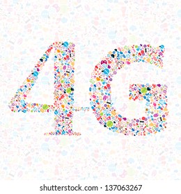 4G symbol and Social network background with media icons