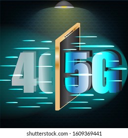 4g tranformation to 5g background, Communication background, Telecommunication texture, New technology background. Brick wall and lamp light background.