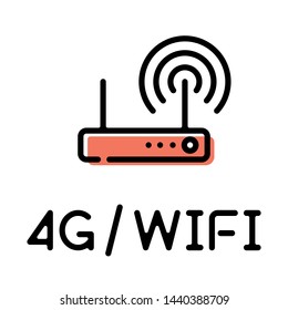 4G / wifi wireless network router product type thin line style icon with text label