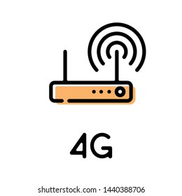 4G wireless network router product type thin line style icon with text label