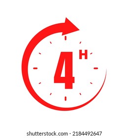 4 Stunden, Symbol rot, Zeit, Uhr