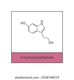 4-hydroxytryptophole skeletal structure diagram.psychedelic compound molecule scientific illustration.