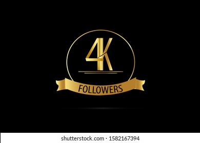 4K, 4.000 Followers Thank you logo with golden and Spark light white color isolated on Black background for social media, internet, website - Vector