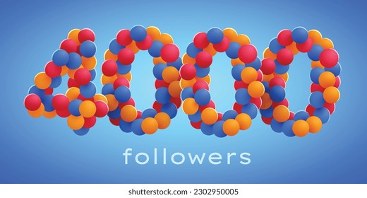 4k or 4000 followers thank you with colorful balloons. Social Network friends, followers, Celebrate of subscribers or followers and likes. Vector illustration