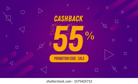 4K 55% Cashback Sign Background for Ecommerce Desktop Landing Page, Website Header, Banner or Poster