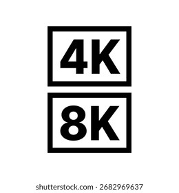 4K- und 8K-Ultra-HD-Bildschirmauflösung, Badge-Symbol-Design einzeln auf weißem Hintergrund