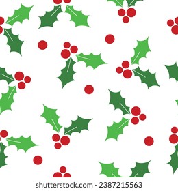 4k animated holly berries texture wallpaper. Flat style cute holiday seamless pattern. New year and Christmas banner template design. Fruits texture Repeatable holly berries with red and green colors.